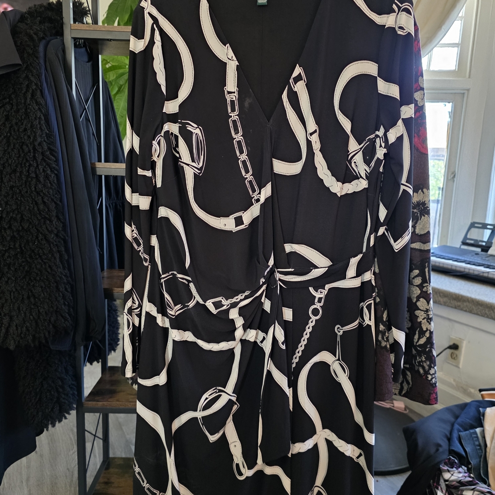 Lauren Ralph Lauren Black and White Chain Print Dress